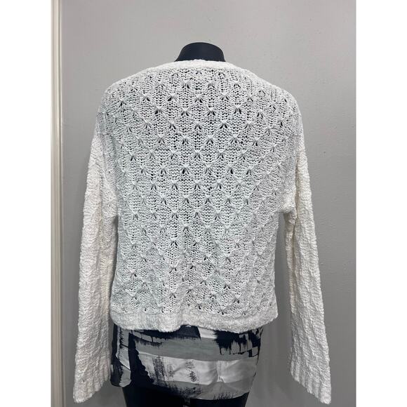 American Eagle Sweater Sz M V-Neck ButtonDown Open Weave White Cotton Acadamia - Picture 7 of 7